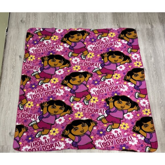 Dora The Explorer Fleece Blanket Throw Pink Yellow Flowers Nickelodeon 49x51 - Picture 2 of 4